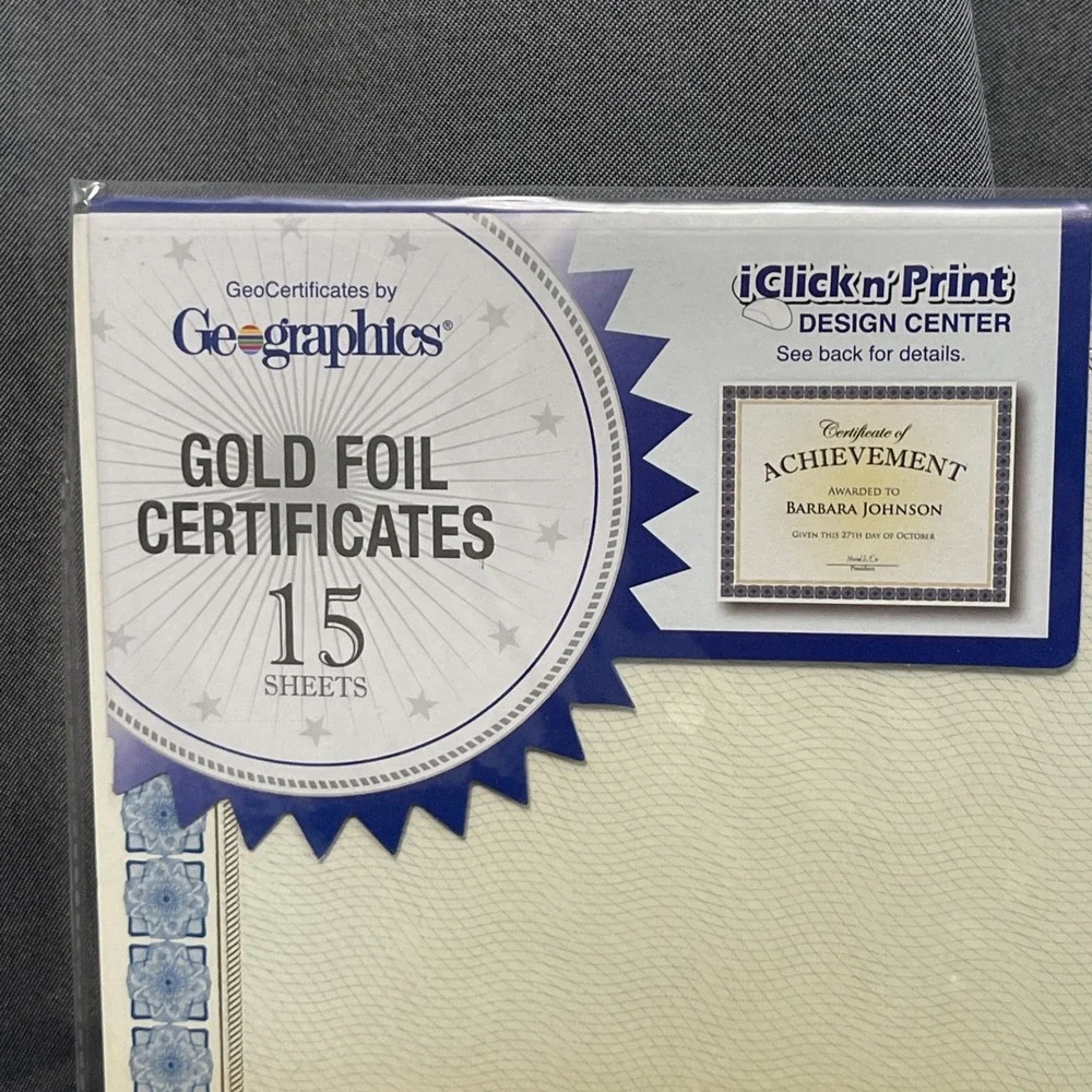 Geographics Foil Enhanced Certificates Award Diploma 24lb paper NEW 48673